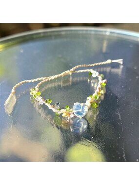 Fluorite Gemstone Bracelet Floral Cord Jewelry Adjustable Botanical Boho Fairyco